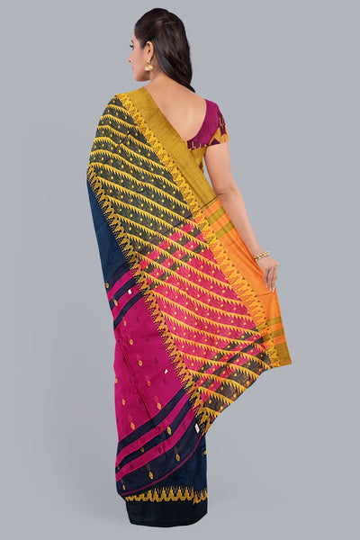 Exquisite Handloom Saree in Navy Blue with Contrasting Accents,DN NO-1081