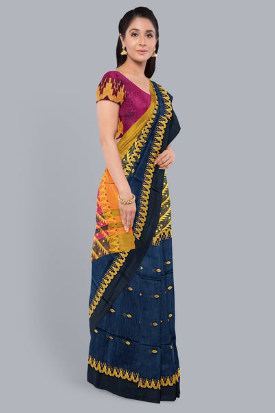 Exquisite Handloom Saree in Navy Blue with Contrasting Accents,DN NO-1081