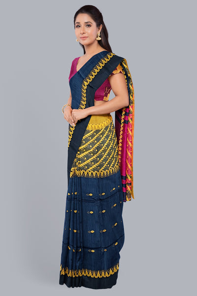 Exquisite Handloom Saree in Navy Blue with Contrasting Accents,DN NO-1081