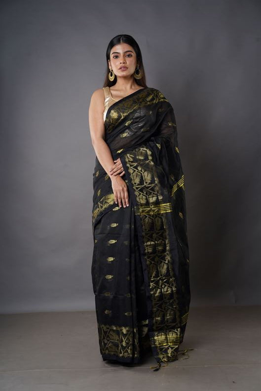 Traditional Soft Mulmul navy blue colour Bengal Handloom Pure Cotton Saree Without Blouse Piece,DN NO-1040