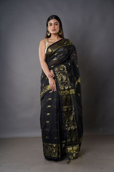 Traditional Soft Mulmul navy blue colour Bengal Handloom Pure Cotton Saree Without Blouse Piece