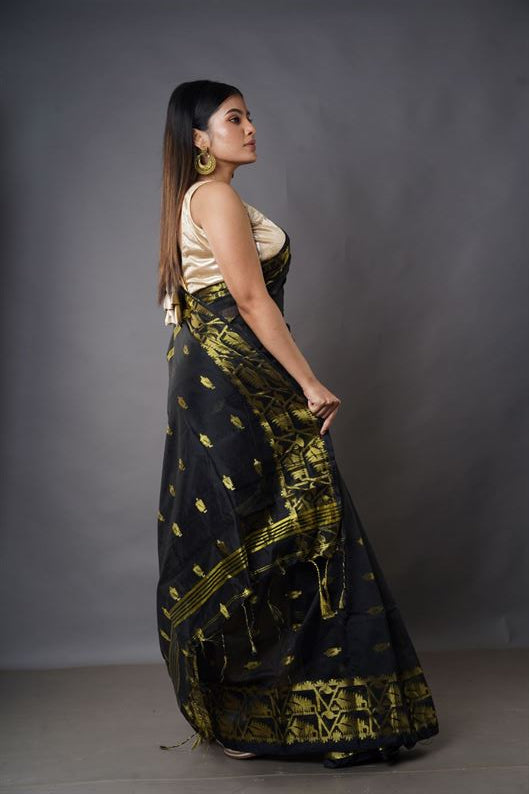 Traditional Soft Mulmul navy blue colour Bengal Handloom Pure Cotton Saree Without Blouse Piece,DN NO-1040