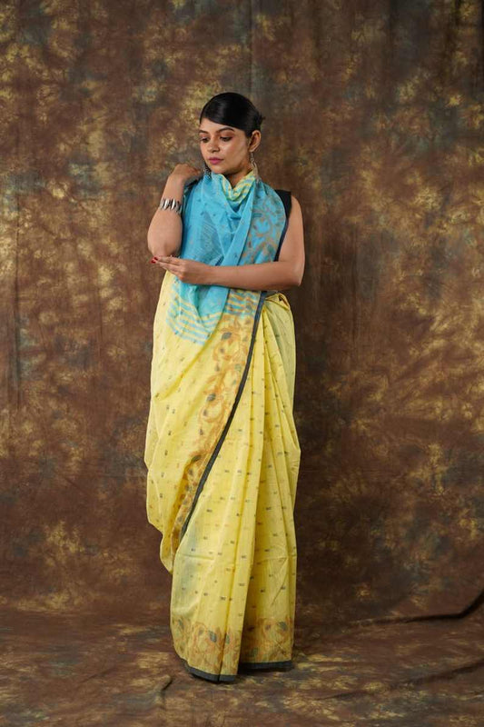 Soft Mulmul lite sky & pink colour Bengal Handloom Pure Cotton Saree Without Blouse Piece.DN NO-1054