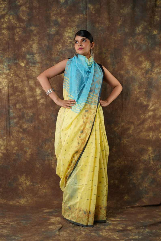 Soft Mulmul lite sky & pink colour Bengal Handloom Pure Cotton Saree Without Blouse Piece.DN NO-1054