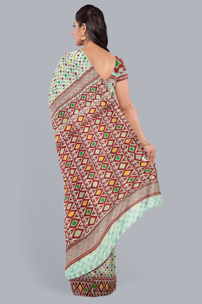 Elegant White Soft jamdani Saree with Red and Green Minakari Accents,DN NO-1103