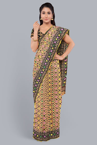 Exquisite Pitch Soft Jamdani Saree with Multicolored Minakari Accents