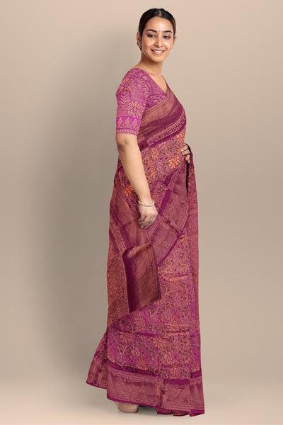 Rani Floral Silk Saree with Kalka Pallu and Butti Blouse