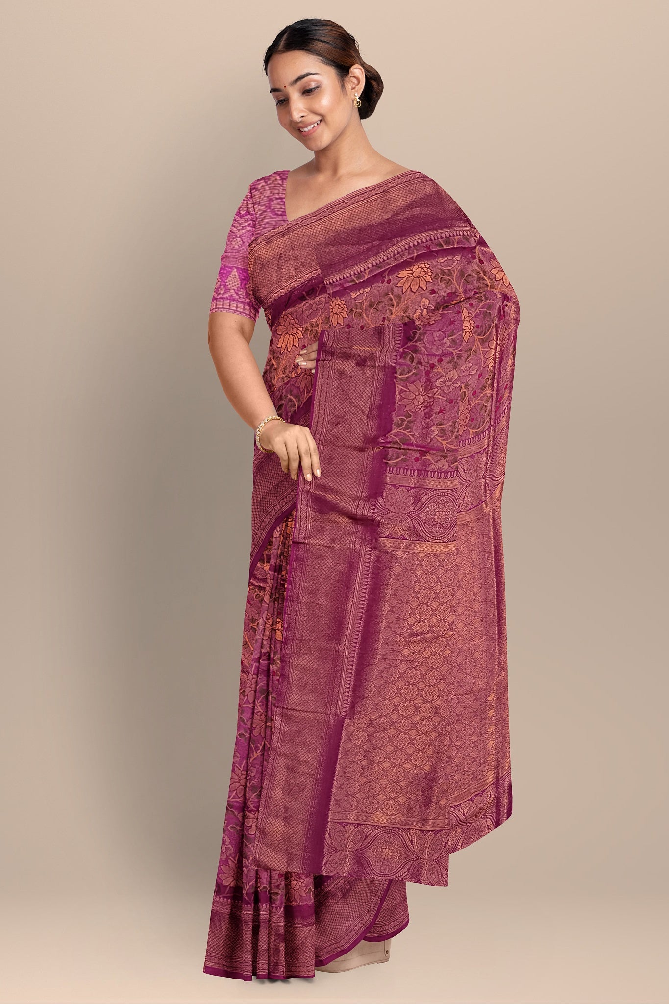 Rani Floral Silk Saree with Kalka Pallu and Butti Blouse