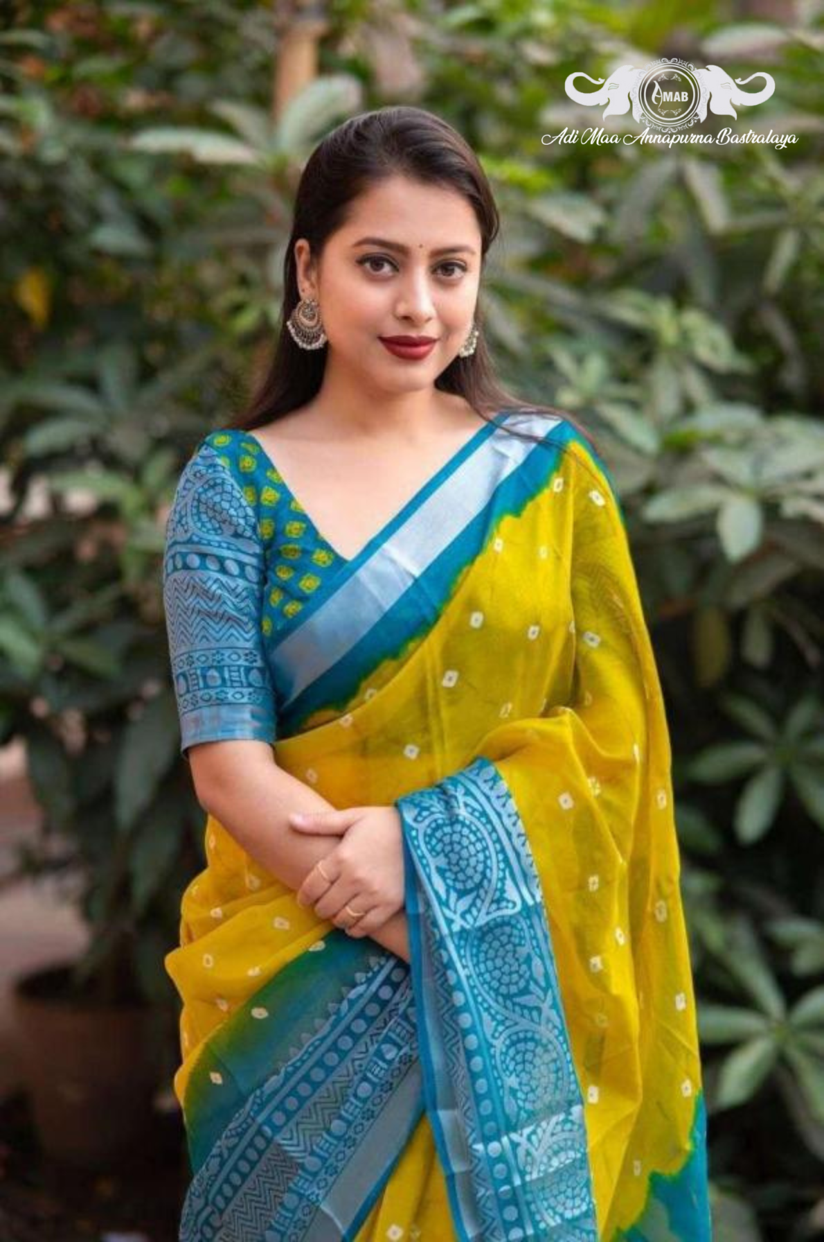 Vibrant Yellow and Blue Bandhani Saree with Heavy Border - Wholesale