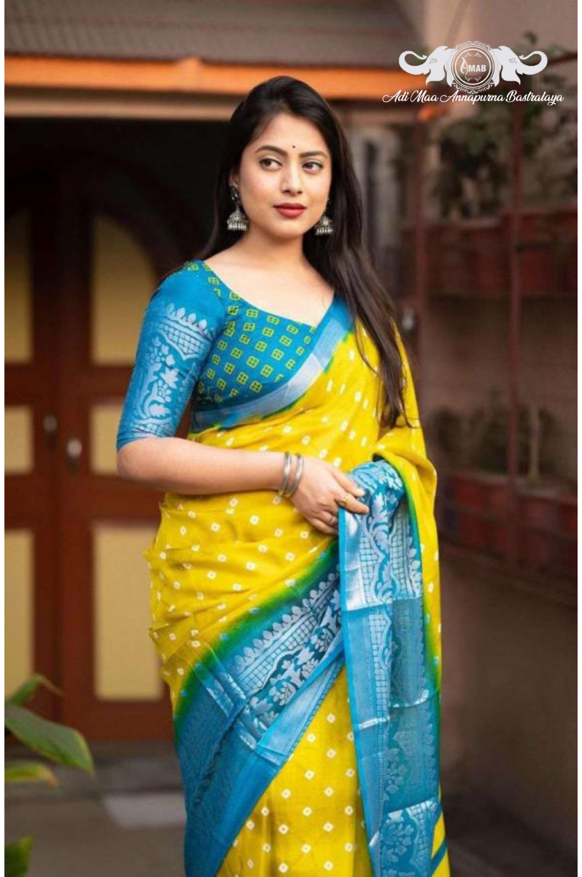 Vibrant Yellow and Blue Bandhani Saree with Heavy Border - Wholesale