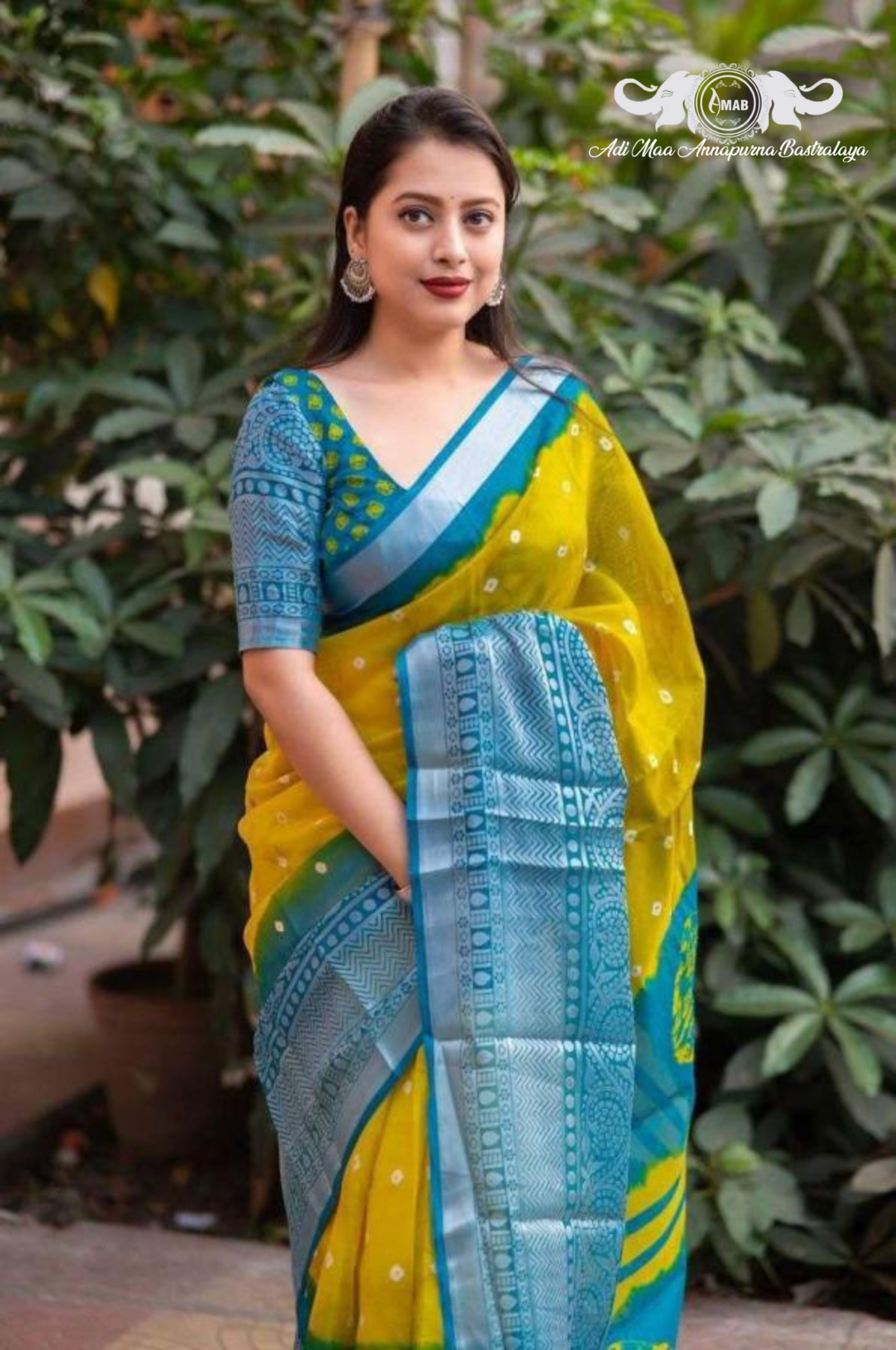 Vibrant Yellow and Blue Bandhani Saree with Heavy Border - Wholesale