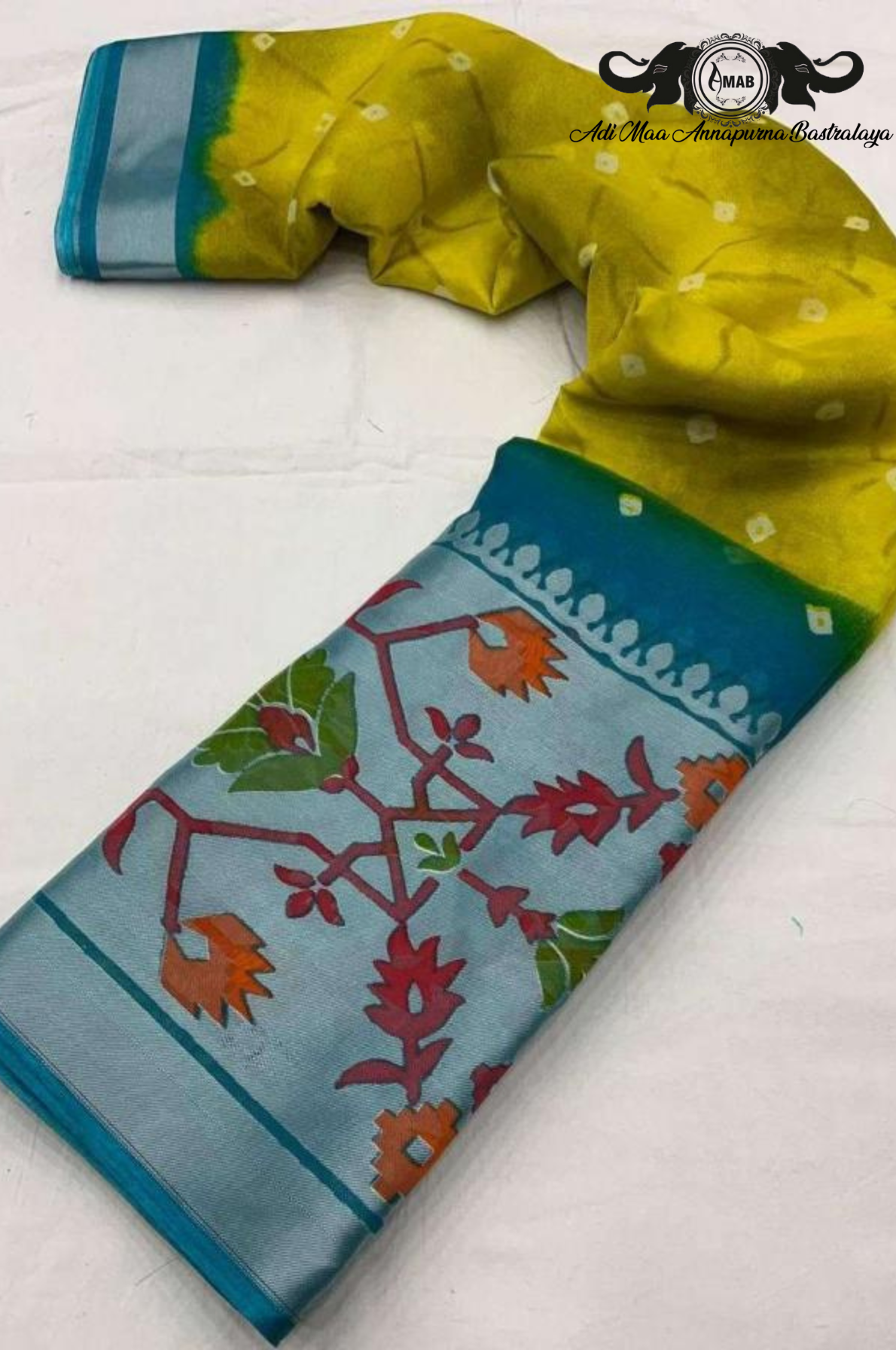 Vibrant Yellow and Blue Bandhani Saree with Heavy Border - Wholesale