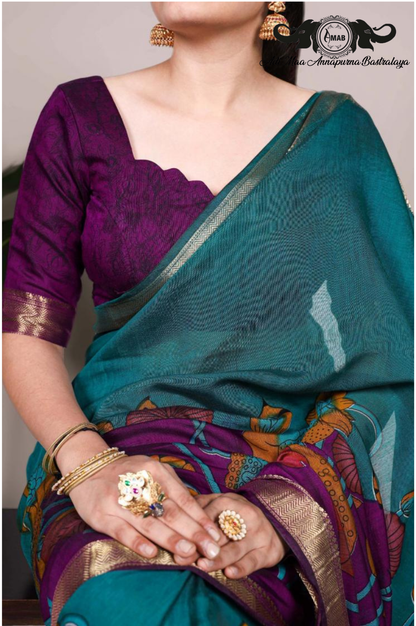 Wholesale Traditional Art Print Saree with Zari Border - Bulk