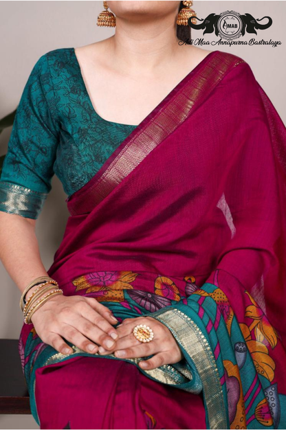 Wholesale Traditional Art Print Saree with Zari Border - Bulk