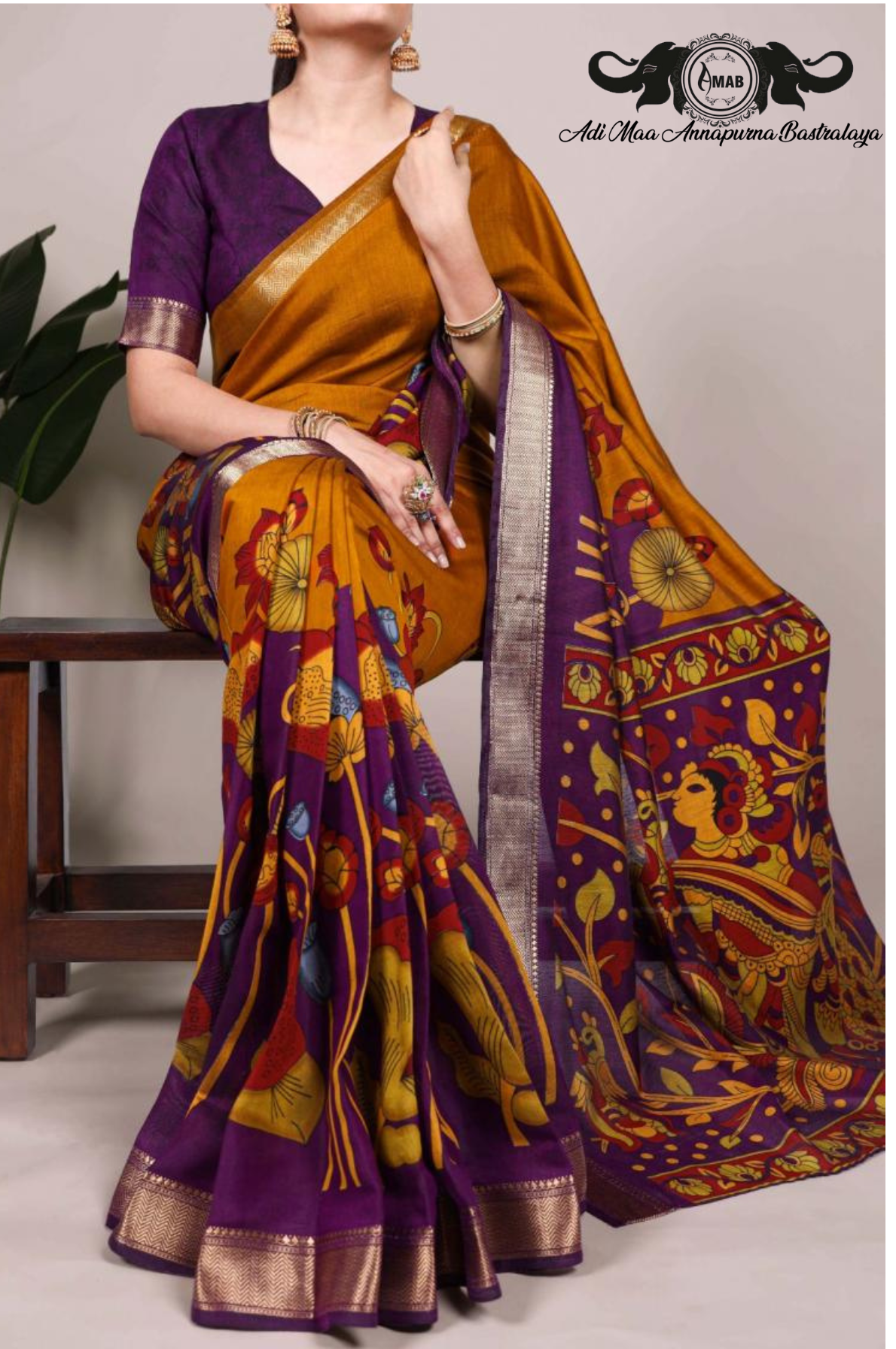 Wholesale Traditional Art Print Saree with Zari Border - Bulk
