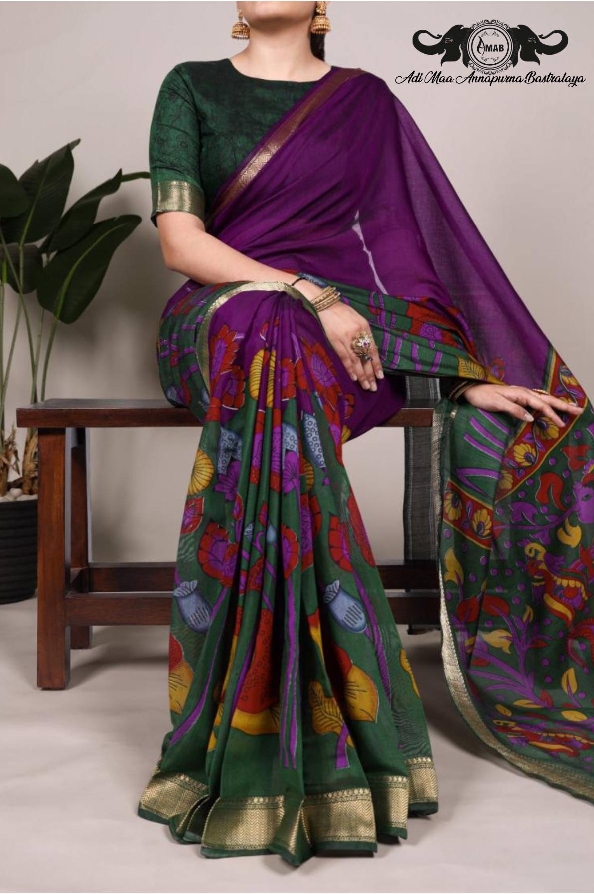 Wholesale Traditional Art Print Saree with Zari Border - Bulk