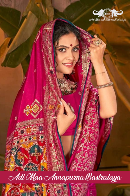 Wholesale Patola Style Silk Saree with Heavy Zari Border