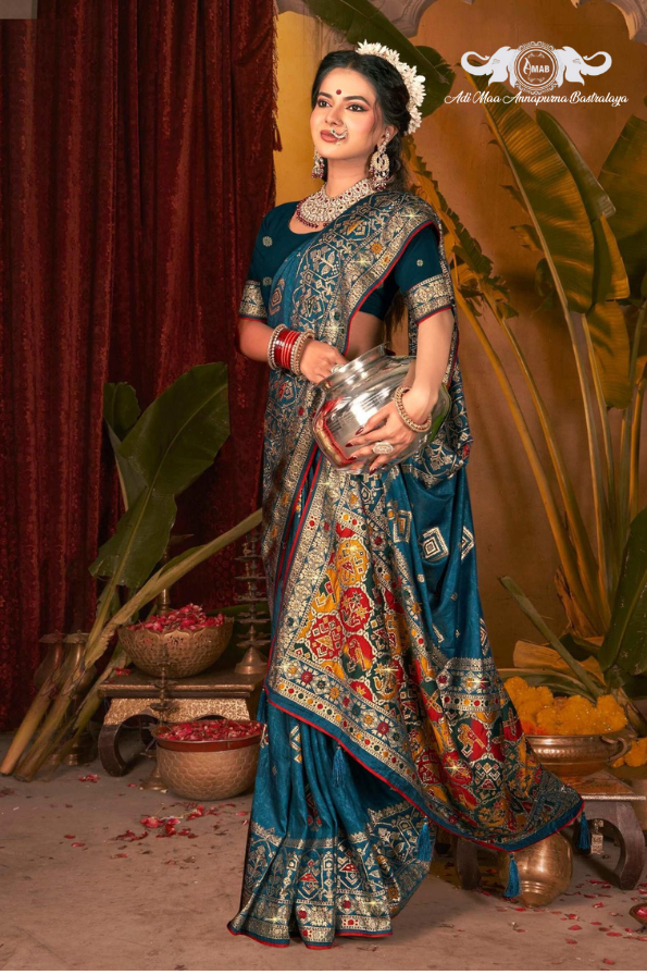 Wholesale Patola Style Silk Saree with Heavy Zari Border