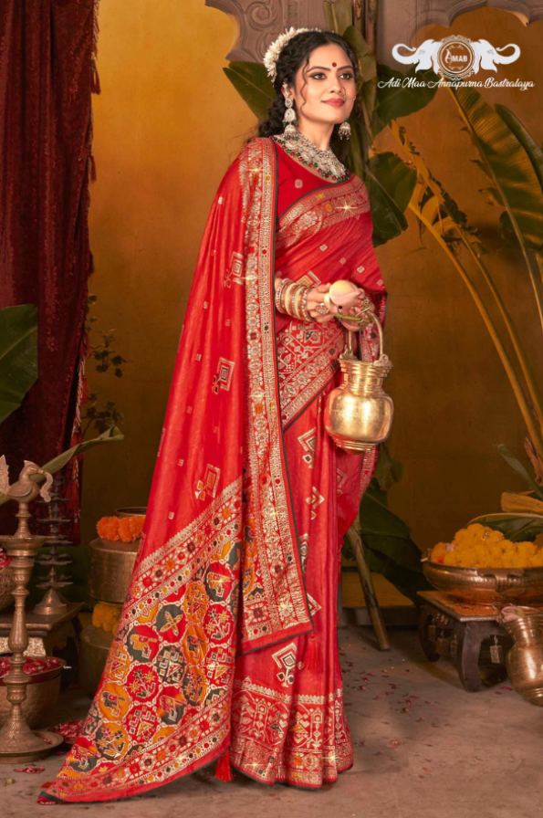 Wholesale Patola Style Silk Saree with Heavy Zari Border