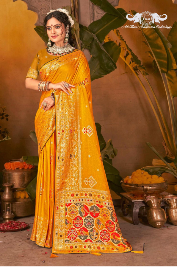 Wholesale Patola Style Silk Saree with Heavy Zari Border