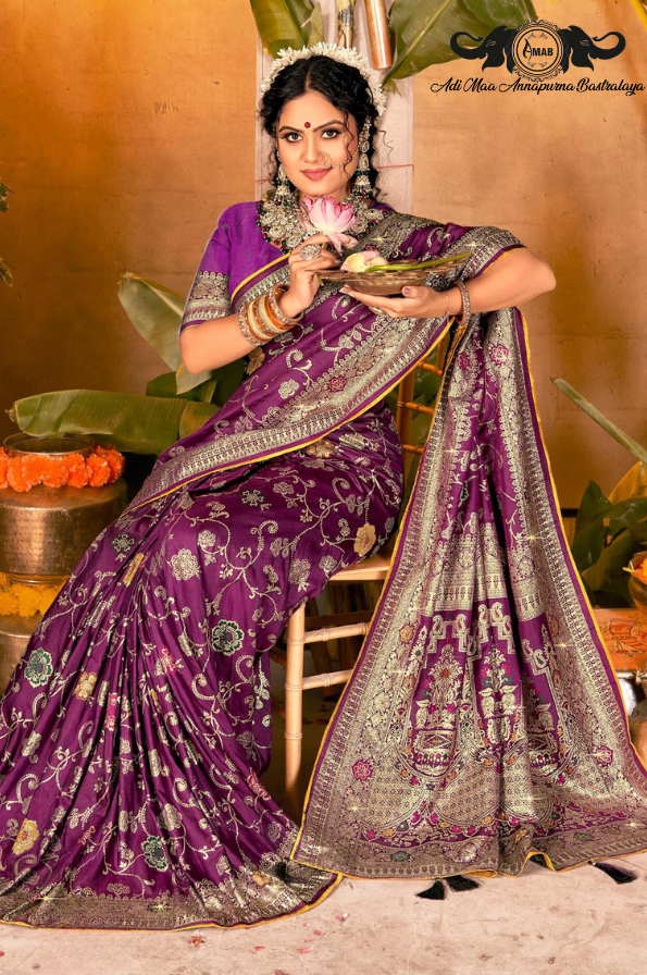 Wholesale Heavy Brocade Silk Saree with Figural Pallu