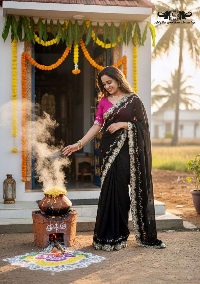 Zoya Crystal Rangoli Silk Saree with Heavy Mirror Work Border