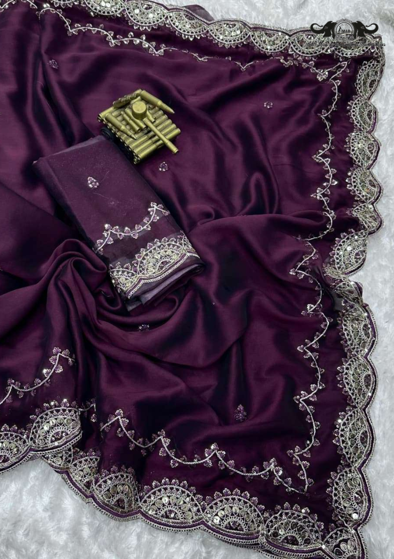 Zoya Crystal Rangoli Silk Saree with Heavy Mirror Work Border