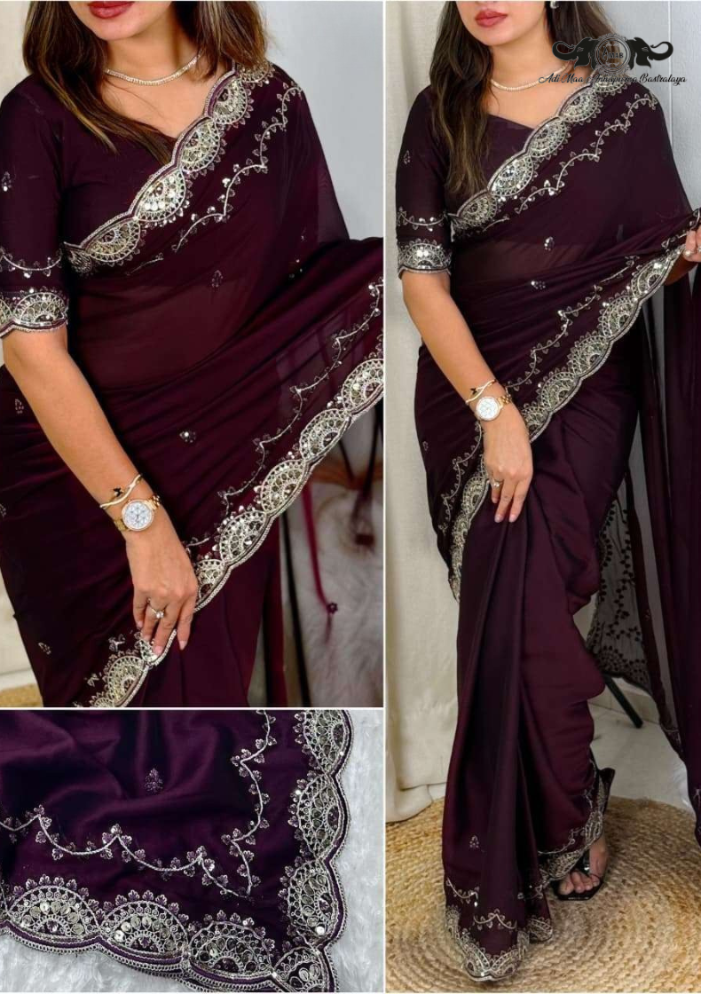 Zoya Crystal Rangoli Silk Saree with Heavy Mirror Work Border