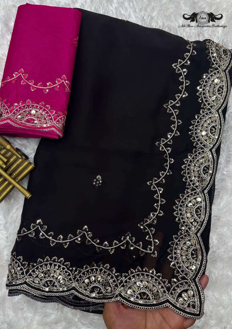 Zoya Crystal Rangoli Silk Saree with Heavy Mirror Work Border