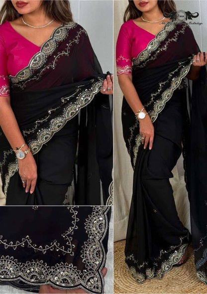 Zoya Crystal Rangoli Silk Saree with Heavy Mirror Work Border