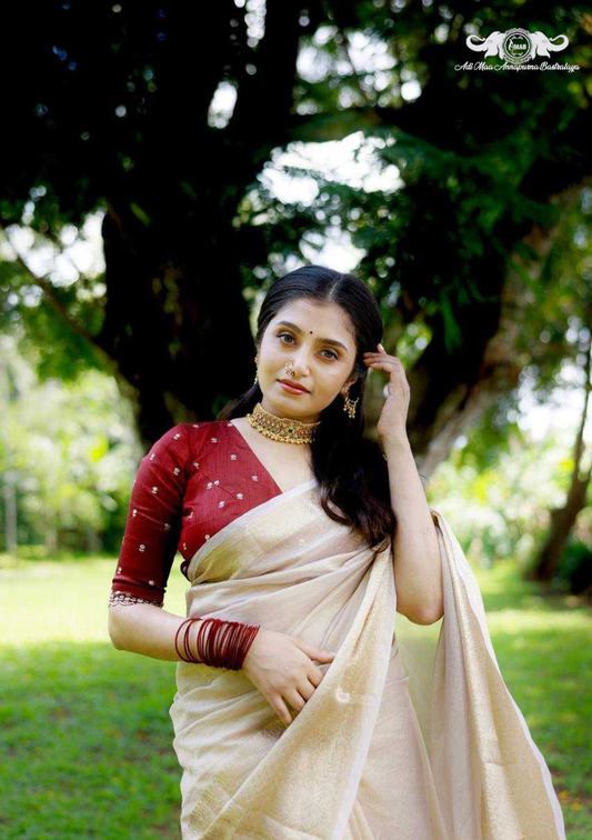 Sahuri Gold Tissue Saree with Elegant Zari Weaving Work set of 3