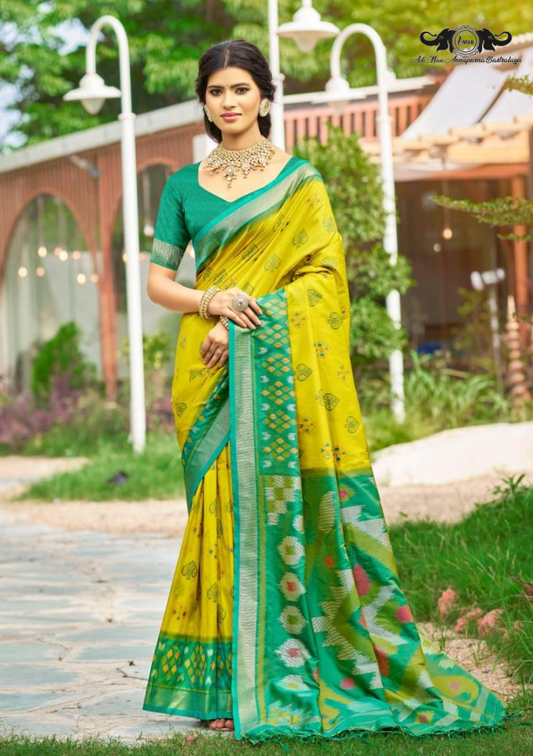 Designer Pochampally Soft Silk Saree with Fancy Latkan Work set of 8