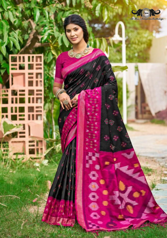 Designer Pochampally Soft Silk Saree with Fancy Latkan Work set of 8