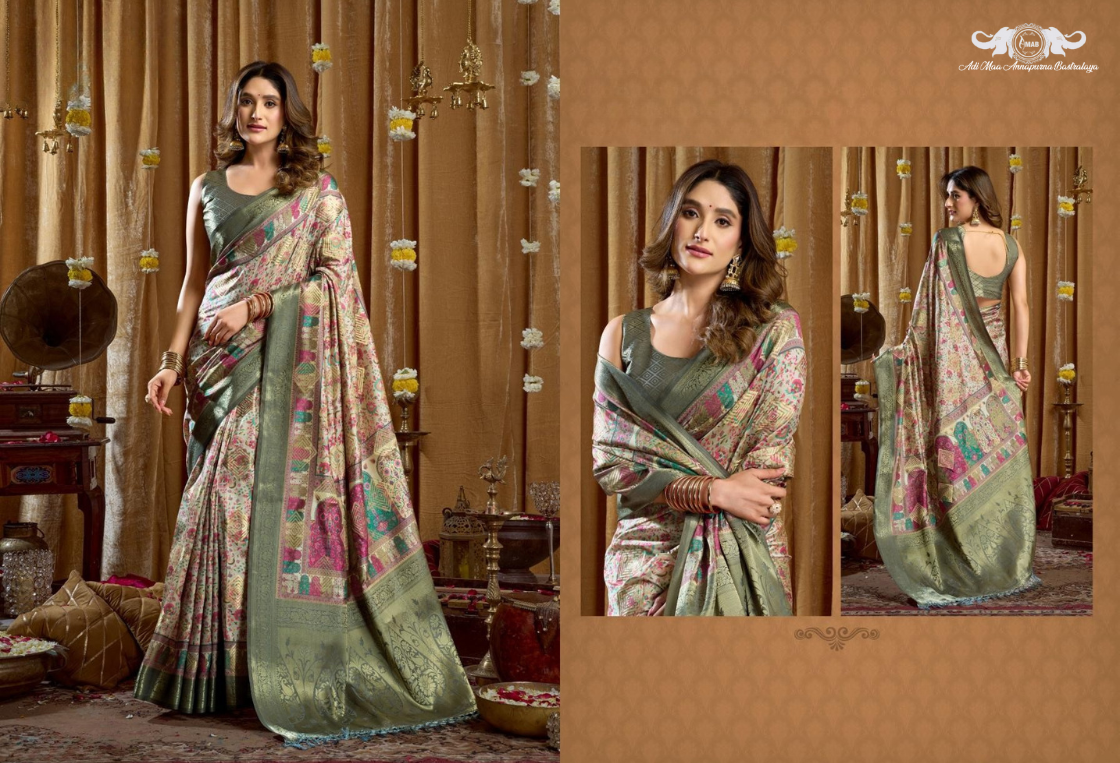 Banarasi Soft Silk Saree with Paisley Butti and Zari Border set of 6