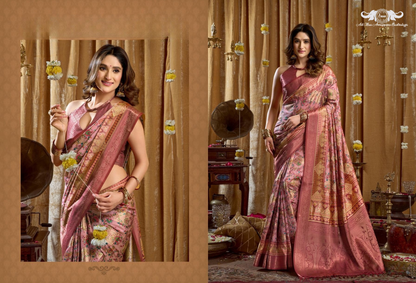 Banarasi Soft Silk Saree with Paisley Butti and Zari Border set of 6