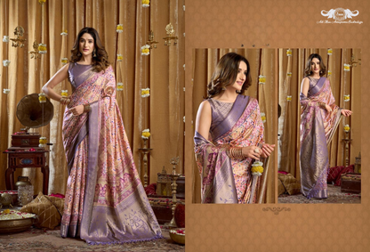 Banarasi Soft Silk Saree with Paisley Butti and Zari Border set of 6