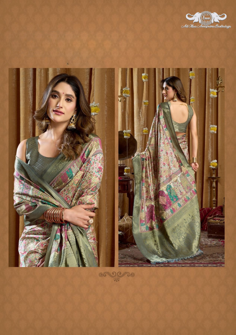 Banarasi Soft Silk Saree with Paisley Butti and Zari Border set of 6