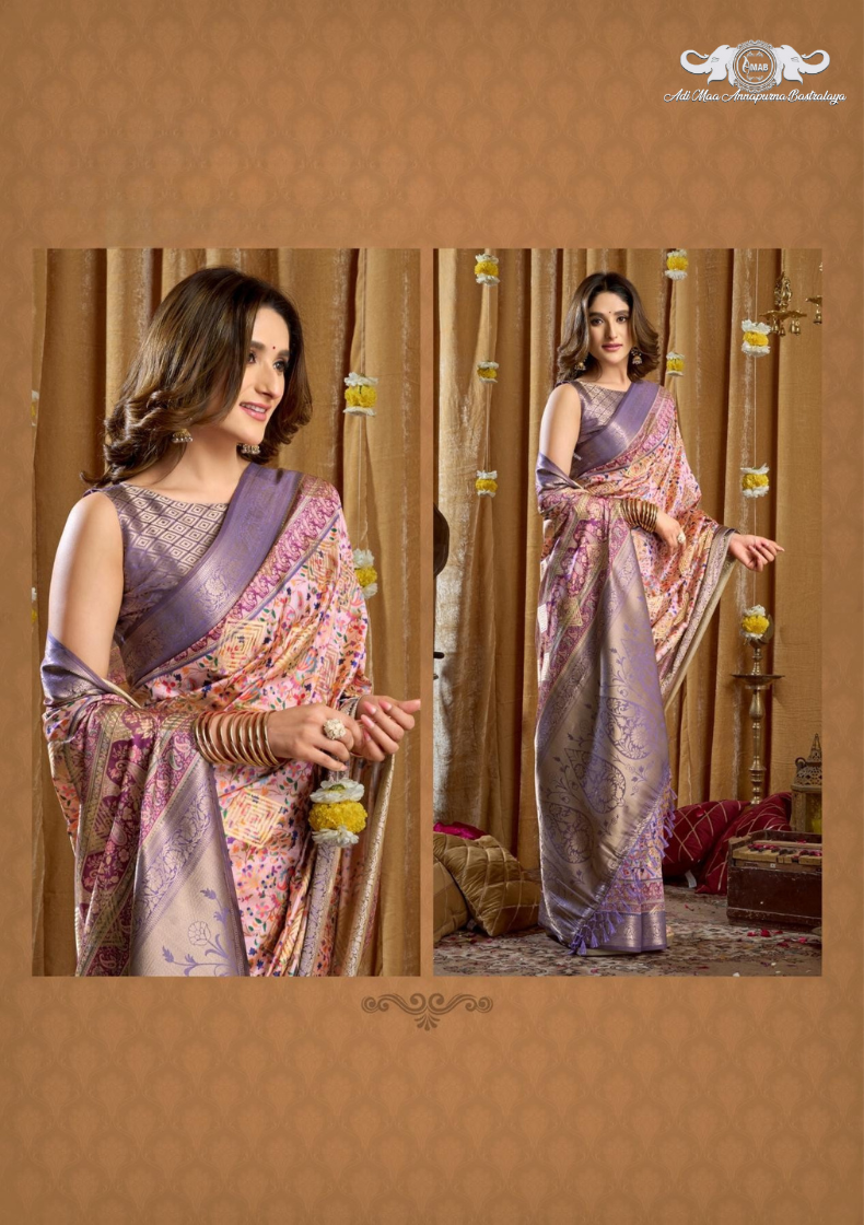 Banarasi Soft Silk Saree with Paisley Butti and Zari Border set of 6