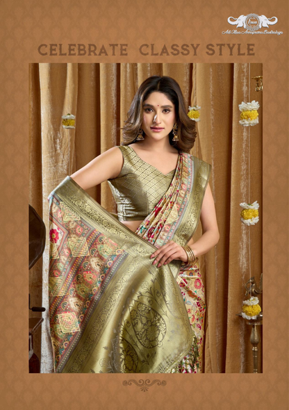 Banarasi Soft Silk Saree with Paisley Butti and Zari Border set of 6