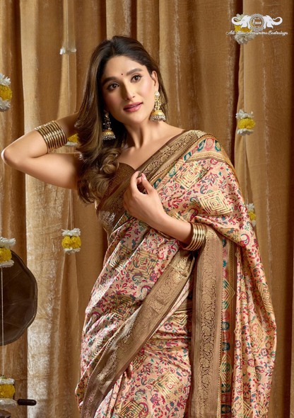 Banarasi Soft Silk Saree with Paisley Butti and Zari Border set of 6