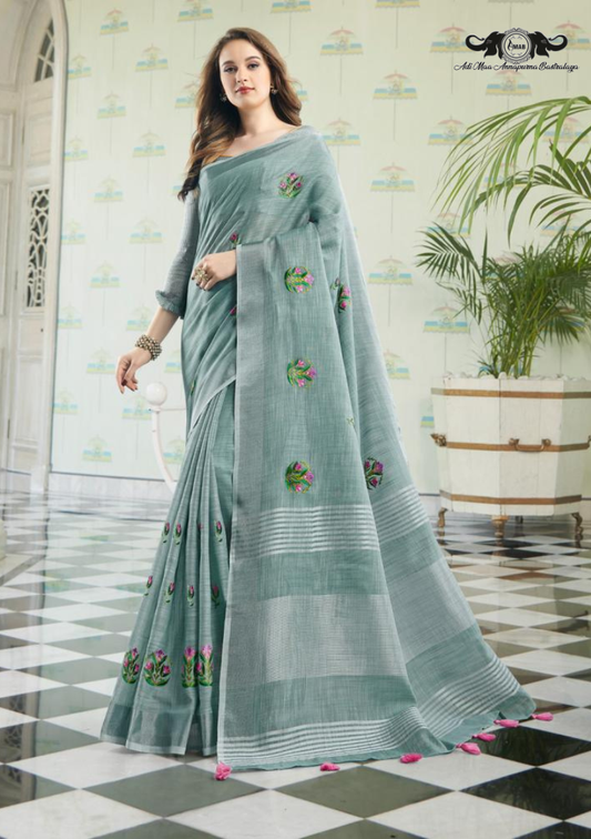 Handloom Banarasi Soft Silk Saree with Paisley Butti Weaving set of 4