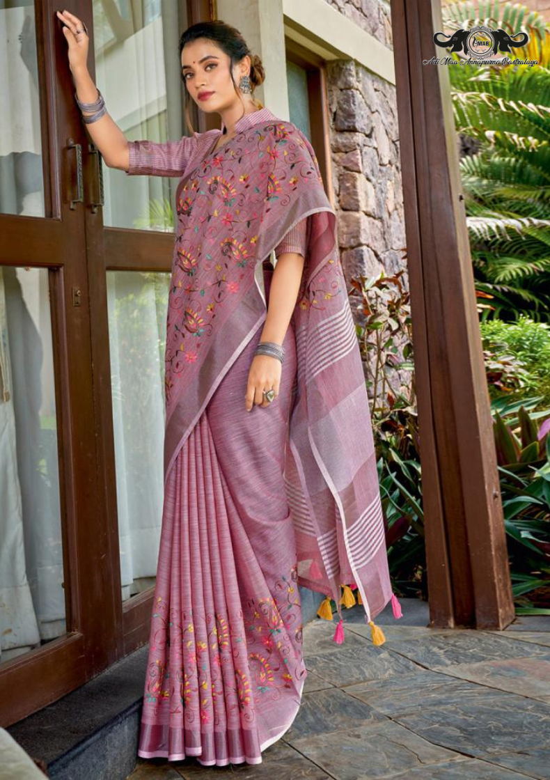 Banarasi Soft Silk Saree with Traditional Paisley Butti Weaving set of 4