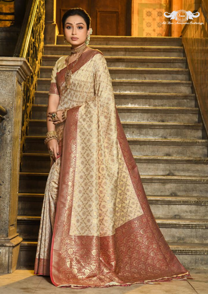 Handloom Banarasi Soft Silk Saree with Paisley Butti Weaving set of 6