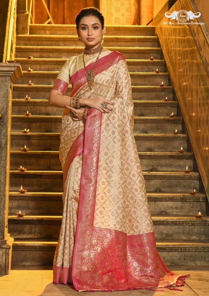 Handloom Banarasi Soft Silk Saree with Paisley Butti Weaving set of 6