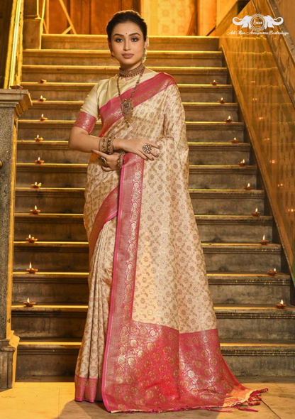 Handloom Banarasi Soft Silk Saree with Paisley Butti Weaving set of 6