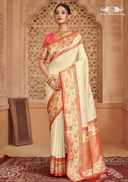 Handloom Banarasi Soft Silk Saree with Paisley Butti Weaving set of 6