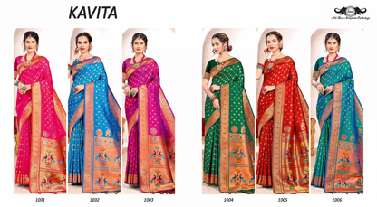 Handloom Banarasi Silk Saree with Intricate Patola Woven Border set of 6