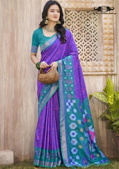 Nature Print Lightweight Linen Blend Saree with Zari Border set of 8