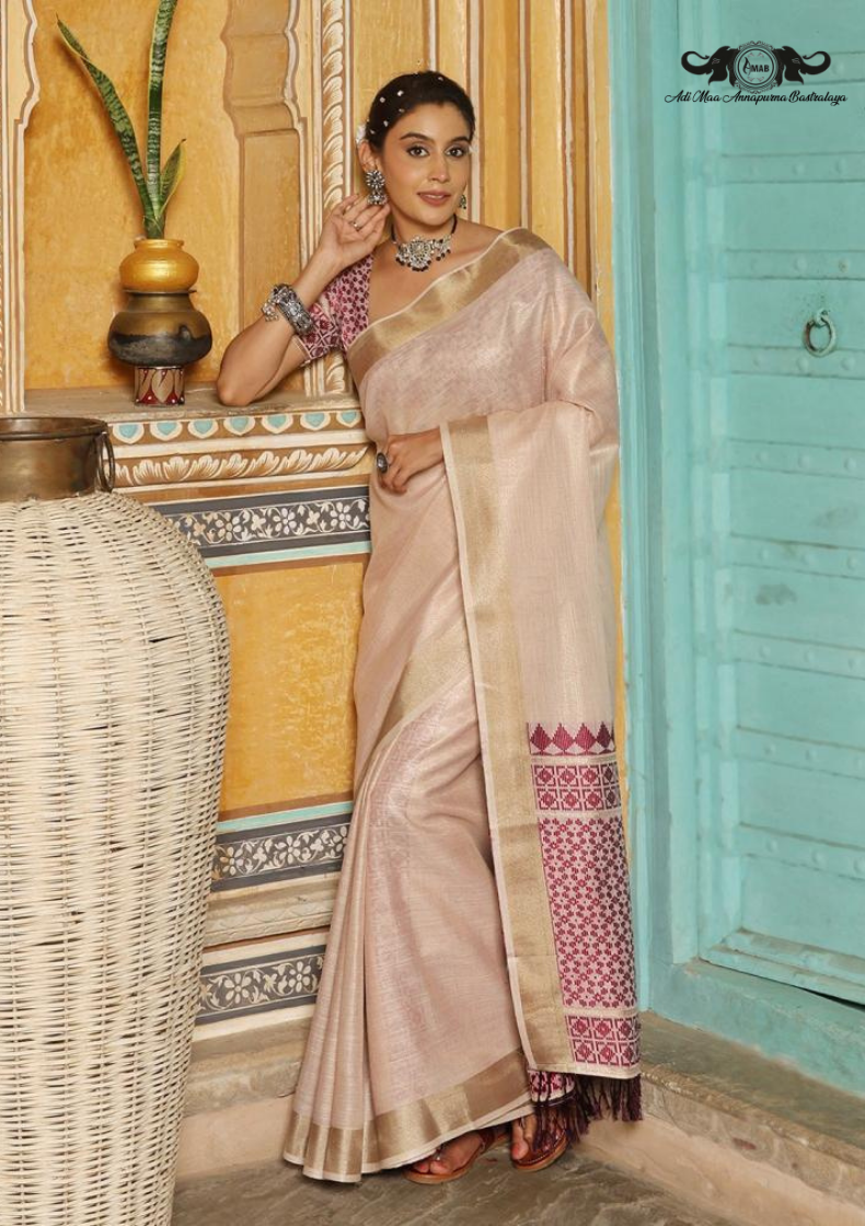 Artistic Abstract Digital Print Linen Saree with Metallic Border SET OF 6