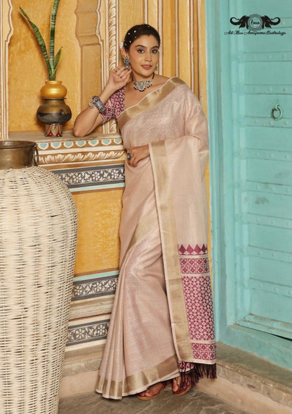 Artistic Abstract Digital Print Linen Saree with Metallic Border SET OF 6